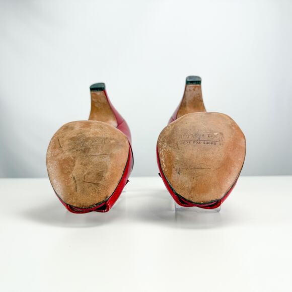 Vintage 50's Peeptoe Enna Jettick Red Heels Size 7 - Picture 5 of 6